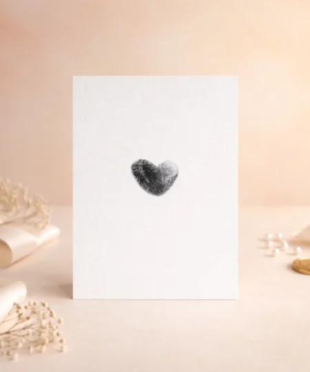 Minimalistyczna kartka z subtelnym motywem serca w eleganckim stylu, idealna jako romantyczny dodatek od LuLaFleur.